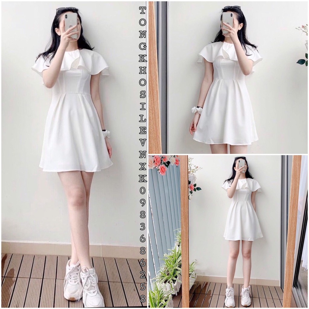 VÁY VIỀN BÈO SÁT NÁCH MÀU TRẮNG ULZZANG - ĐẦM TRẮNG BÈO TẦNG VAI HOT