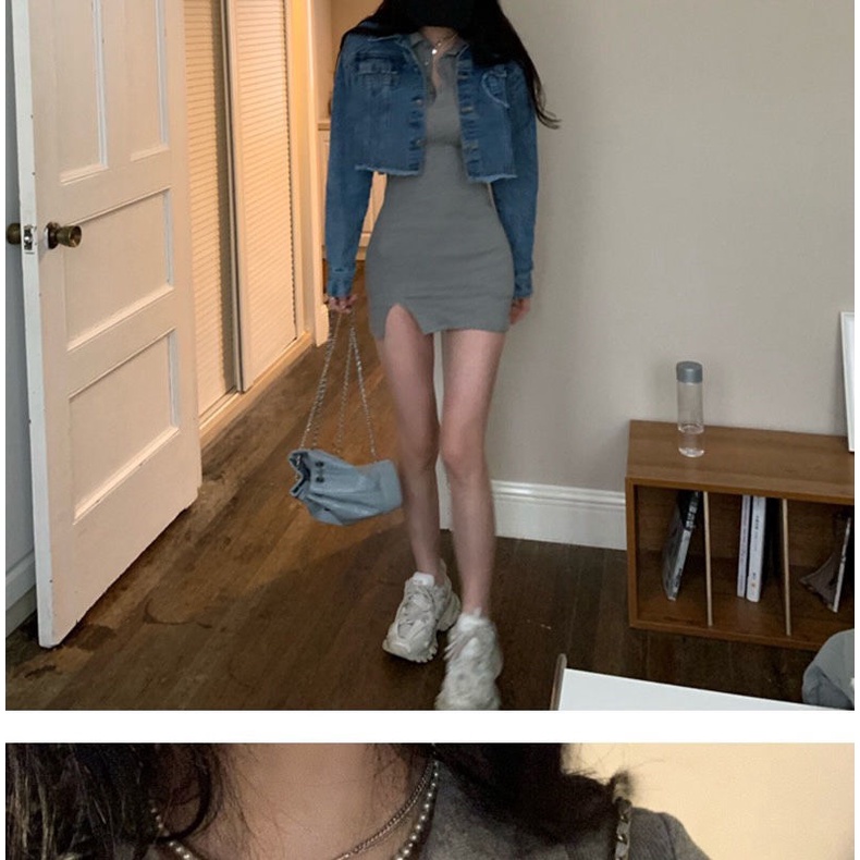 Đầm Tay Ngắn Cổ Polo Thiết Kế Mới Quyến Rũ Thời Trang Theo Phong Cách Hàn Quốc Cho Nữ