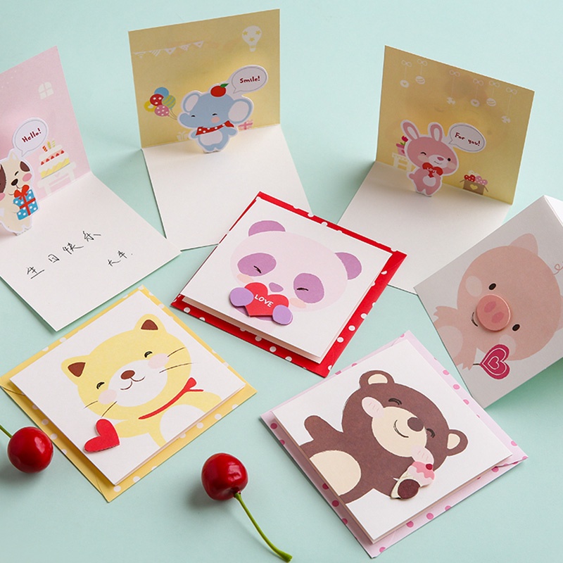 Thiệp chúc mừng hình động vật hoạt hình 3D nhiều màu đáng yêu