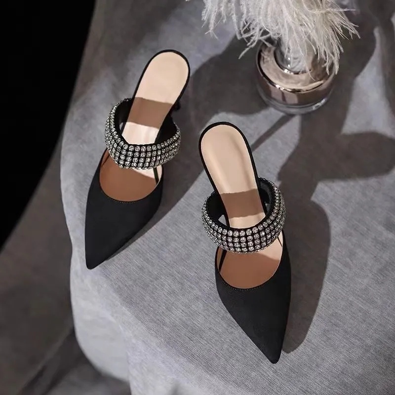 Giày Cao Gót Mũi Nhọn Đính Đá Thời Trang Cho Nữ