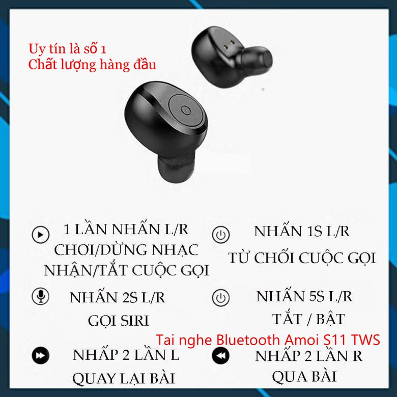 Tai nghe Bluetooth Không Dây Nhét Tai Kiêm Sạc Dự Phòng Amoi S11 TWS Nâng Cấp Hơn i7, i9, i12, F9, F9 Pro bobstore01