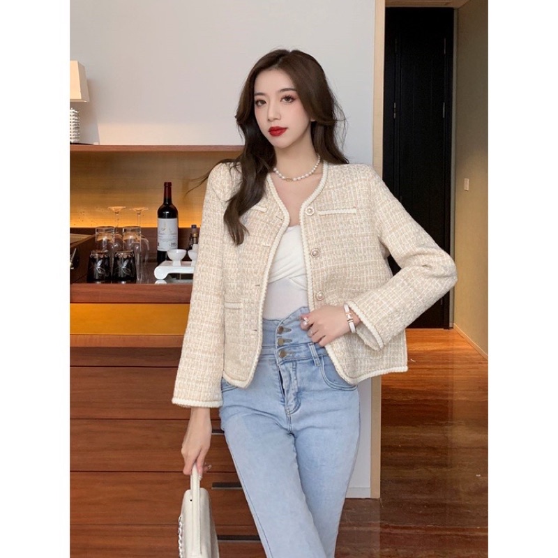 Áo Dạ Tweed Phối Viền Ba Màu Siêu Xinh Phong Cách Tiểu Thư_ Hàng Order QCCC