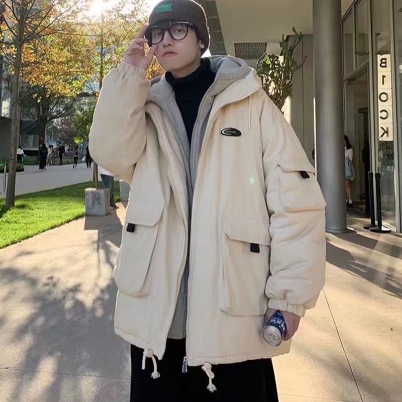 Áo phao nam ulzzang có mũ form rộng màu đen và trắng