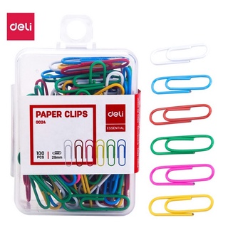 Kẹp giấy màu, ghim vòng màu deli e0024 29mm - hộp 100 ghim