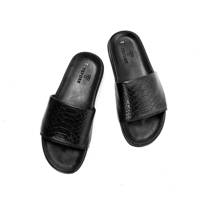 Dép nam da bò thật in vân da trăn TEFOSS DT07-1 sang trọng size 37-44