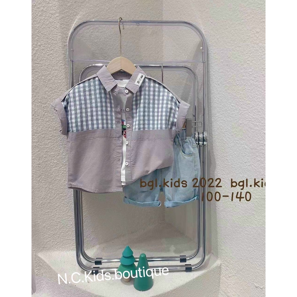 sét bộ 3 món cộc tay sành điệu cho bé áo cotton và quần jean áo sơ mi