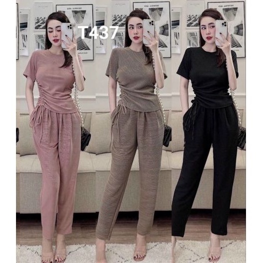 Sét bộ dạo phố nữ thể thao thun gân tăm T437