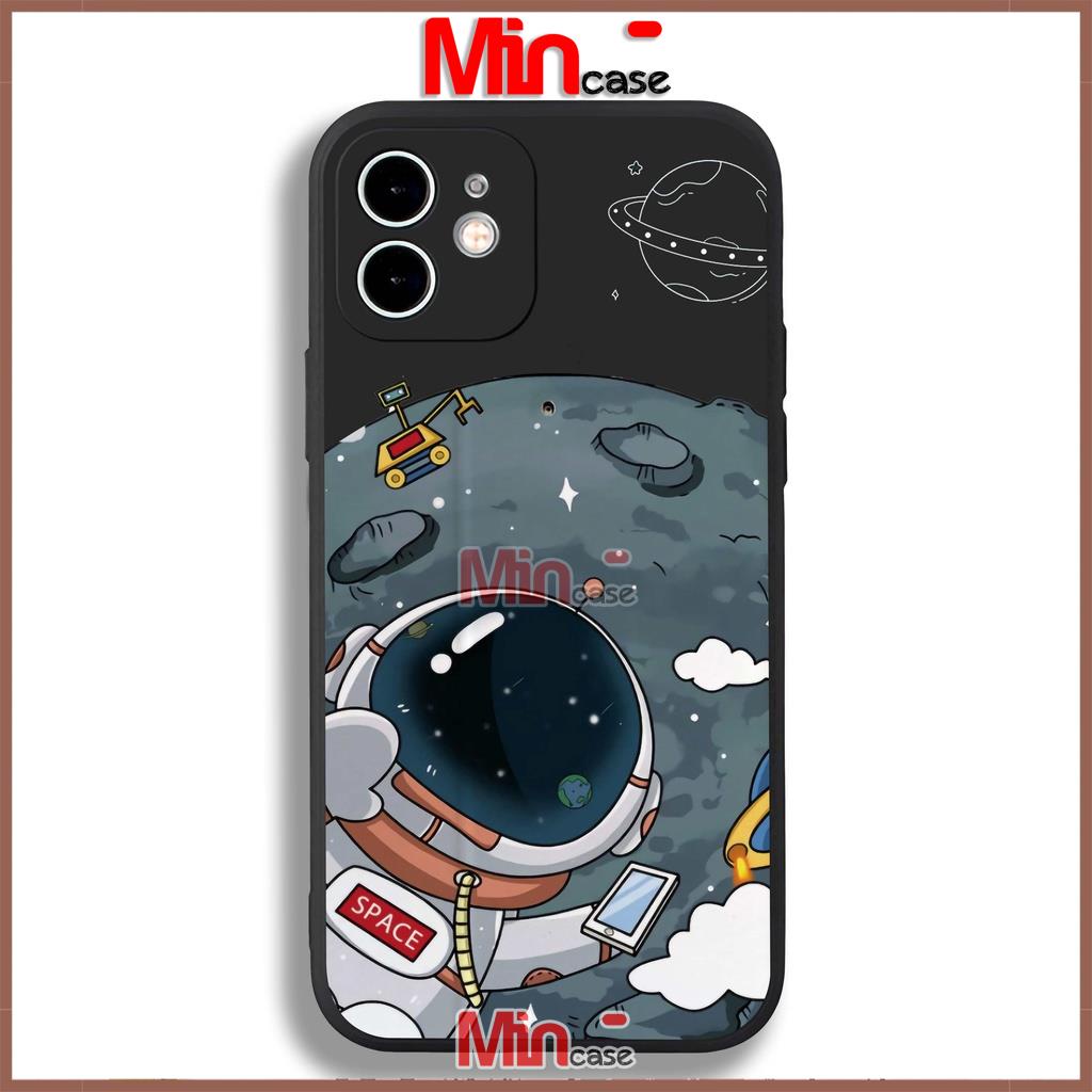 Ốp lưng iPhone Phi hành gia Cute cạnh viền vuông silicon mềm dẻo cho iphone 6/6s/7/8/X/XS/11/12/13 Pro Plus Max