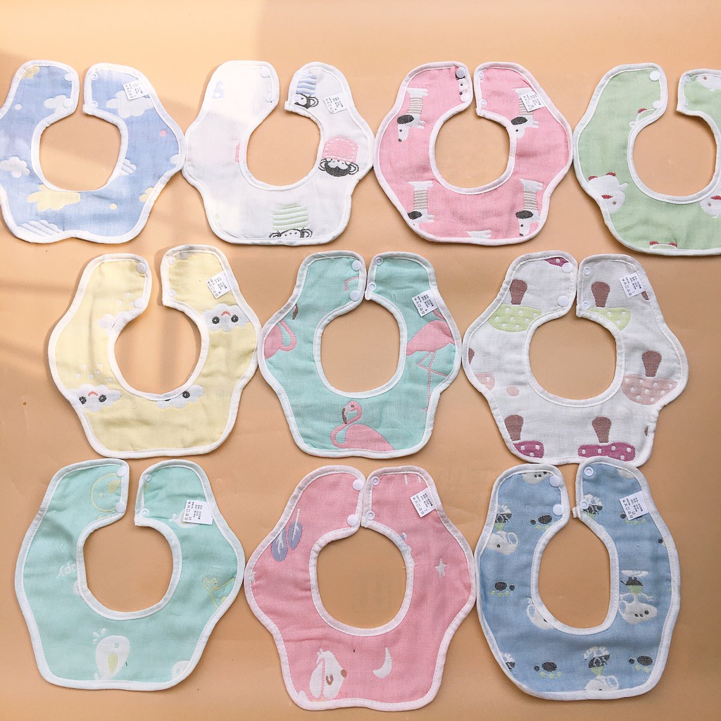 Yếm xô tròn sợi tre 6 lớp xoay 360 độ có cúc bấm dày dặn siêu thấm hút dành cho bé mesocshop