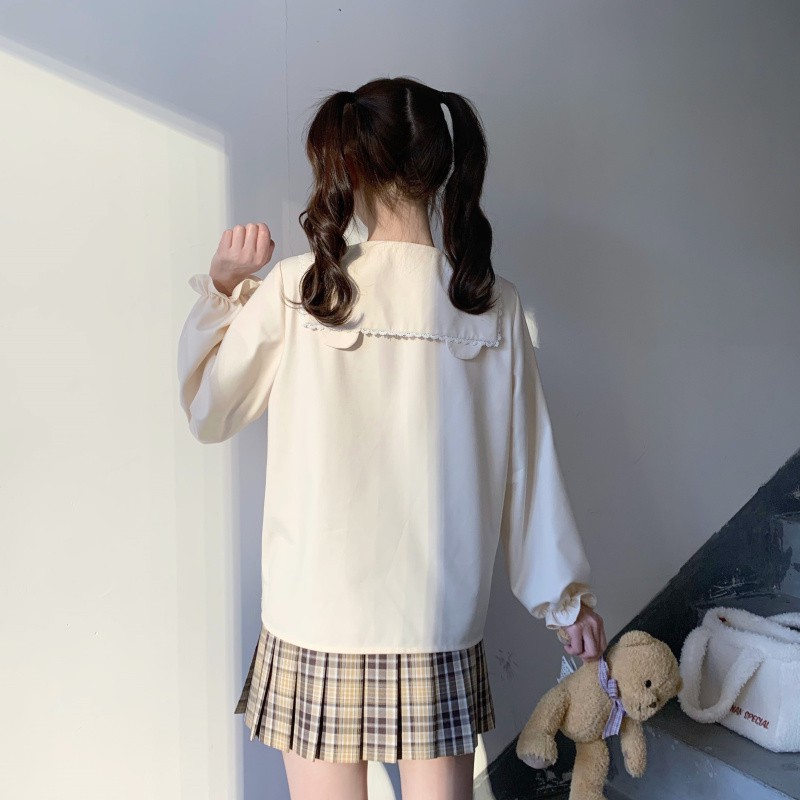 Áo blouse BL có xếp ly cổ búp bê dễ thương - Một Ngày Của Thỏ Và Gấu