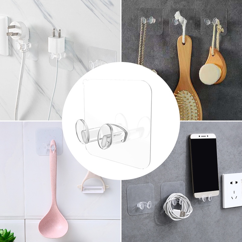 Set 2 Móc Nhựa Trong Suốt Dán Tường Giữ Dây Cáp Gọn Gàng