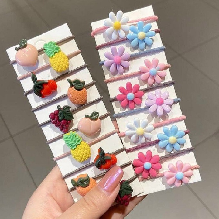 Dây Buộc Tóc Cho Bé Gái Set 10 Chi Tiết Hoạt Hình Dễ Thương