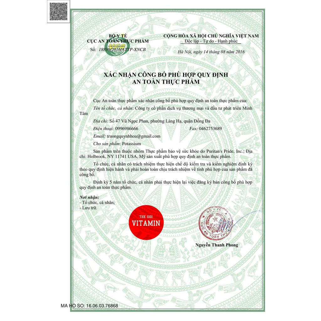 Bổ sung Kali Potassium Citrate Puritan's Pride 100 viên