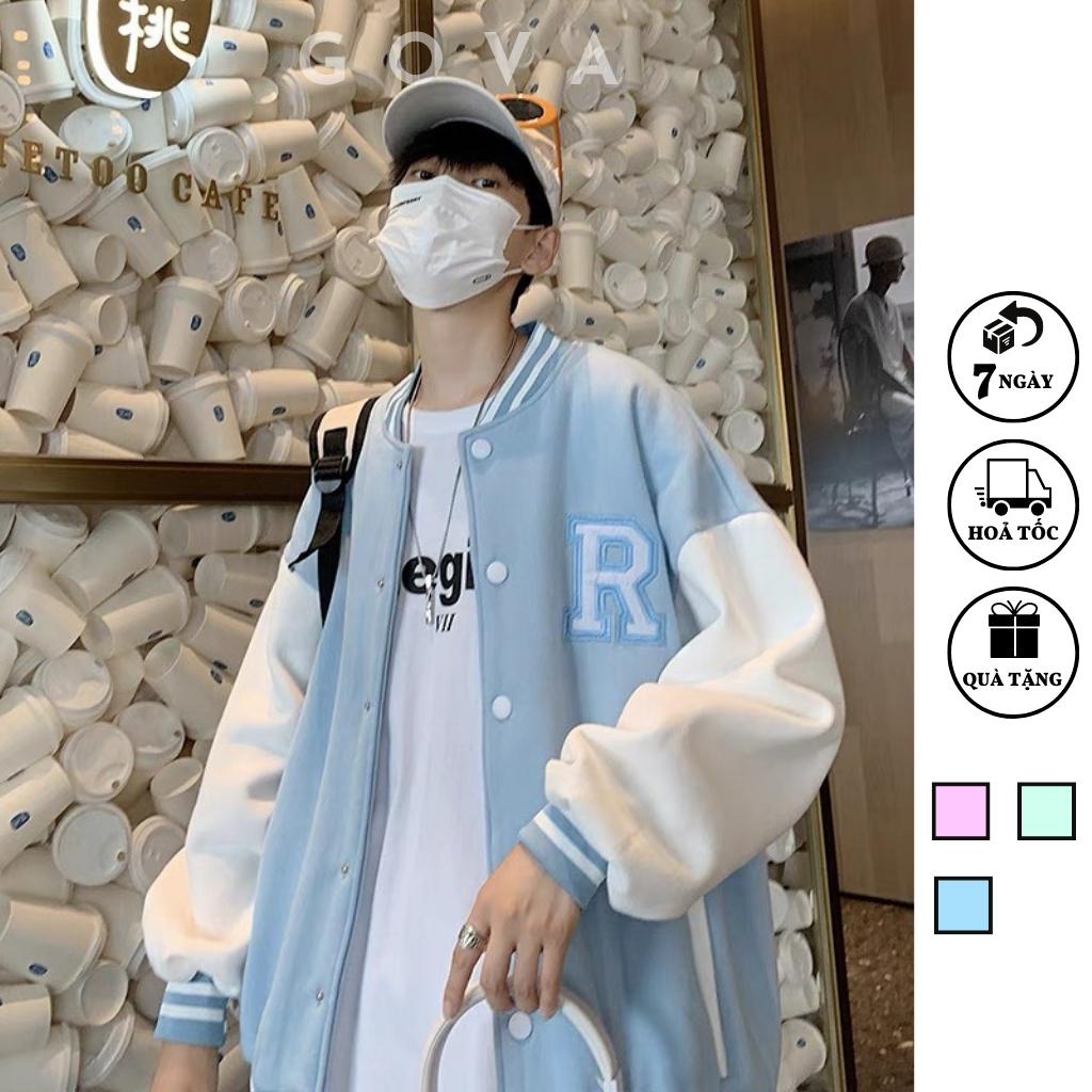 Áo Bomber nỉ CHỮ R Ulzzang form rộng Unisex áo khoác nỉ bông GOVA