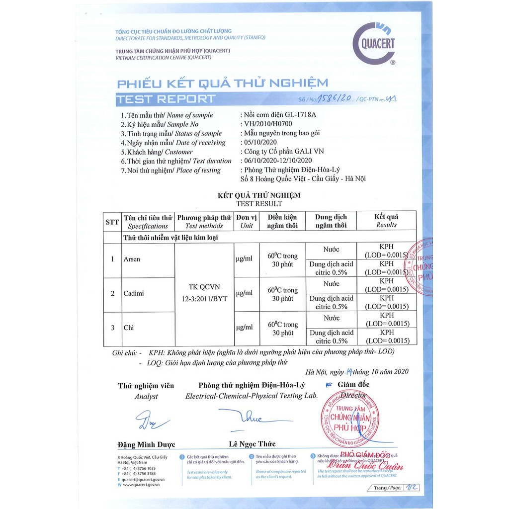 Nồi nấu cơm nấu cháo GALI GL-1718A 1,8 Lít / Chất lượng hàng hóa nhập khẩu (Tem hợp quy CR) / BẢO HÀNH 12TH CHÍNH HÃNG