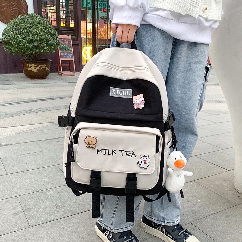Balo Thời Trang Nam Nữ đi học sinh viên học sinh Ulzzang - Milk Tea