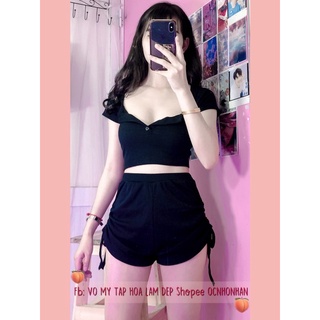 Set áo croptop + quần short rút dây