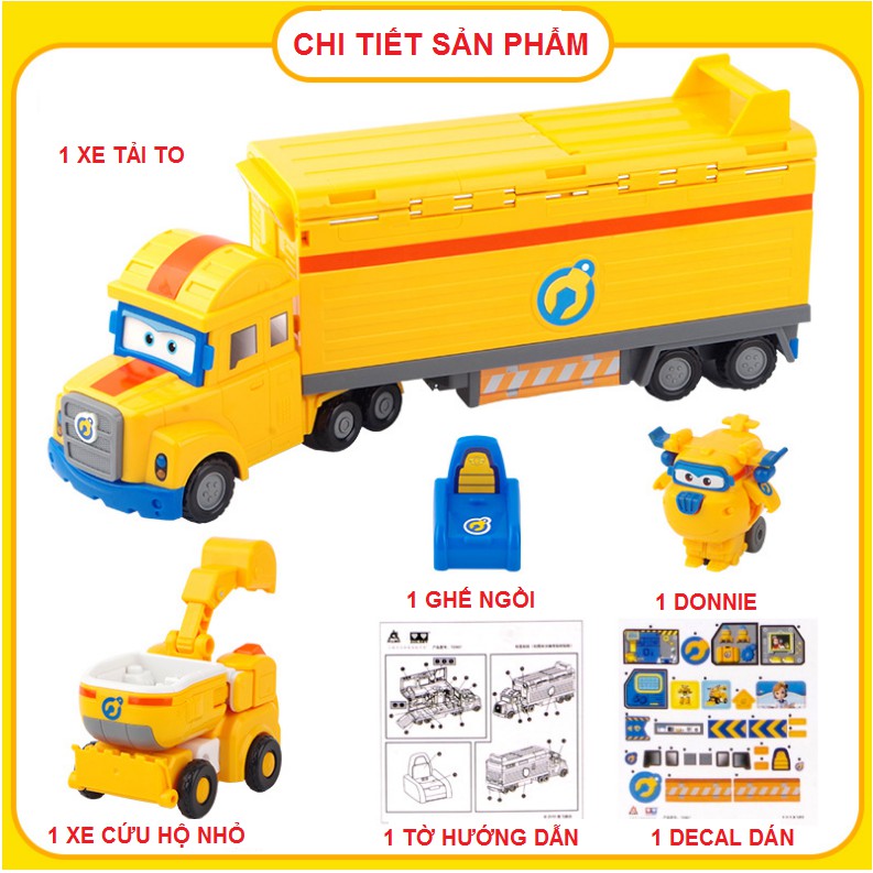 Super wings đồ chơi trẻ em bộ xe tải trạm super wings và Robot biến hình kết hợp xe cứu hộ nhỏ Donnie Thông Minh