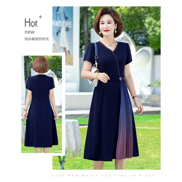 Đầm Dài Tay Ngắn Phong Cách Phương Tây Thời Trang Mùa Hè Hàng Mới Dành Cho Nữ Trung Niên