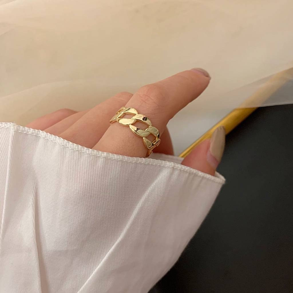 Nhẫn hở phối dây xích kim loại phong cách retro Hàn Quốc mới 2021