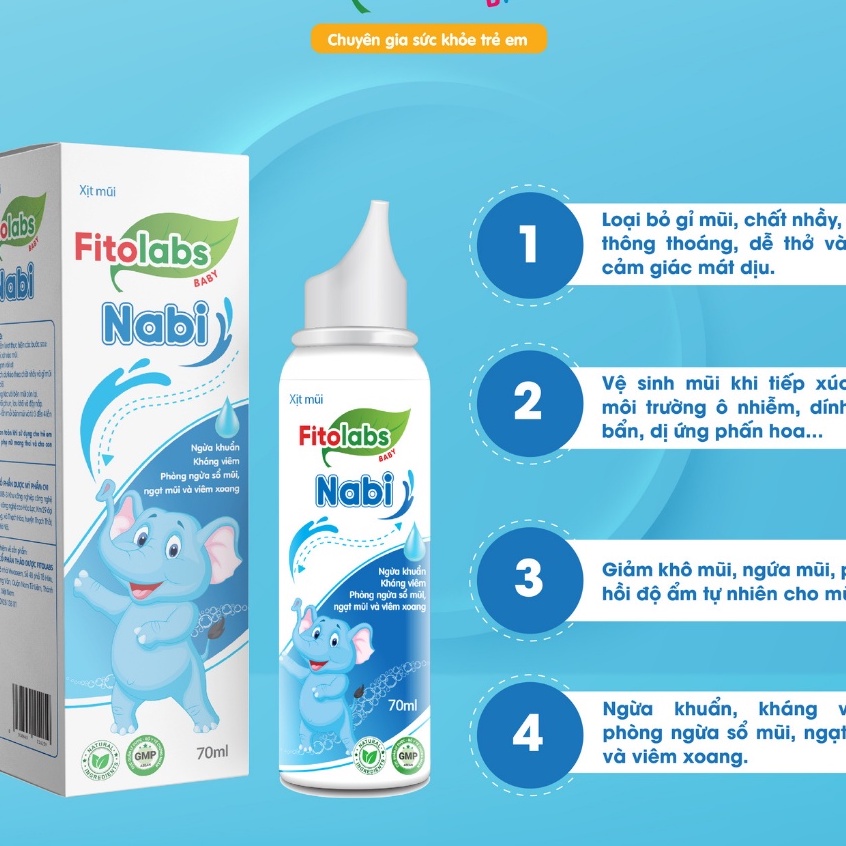 Dung dịch xịt mũi thảo dược Fitolabs Nabi giảm ngạt mũi,làm thông thoáng sạch mũi cho bé.Suckhoechomoinha
