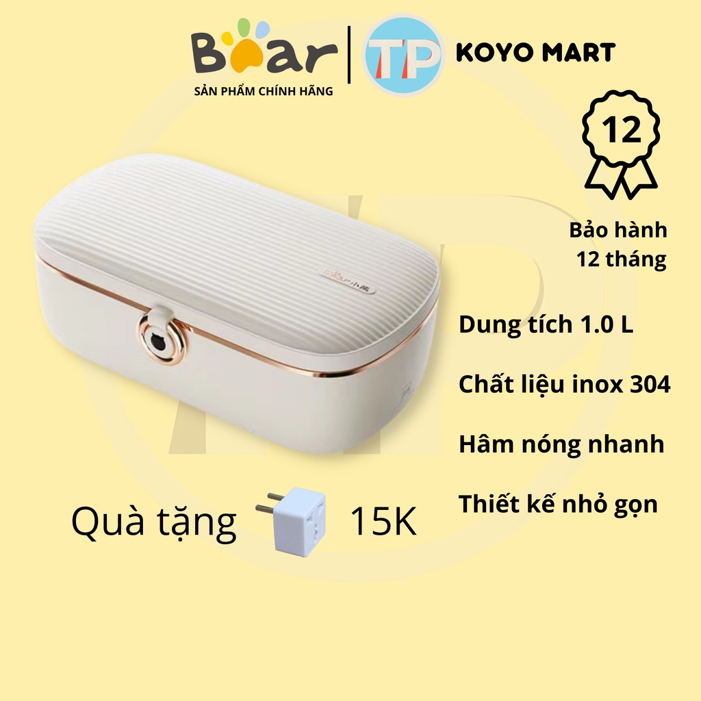 Hộp cơm cắm điện Bear DFH-P09E5, 1.0 lít, inox 304, nấu chín cơm, hâm nóng, giữ nhiệt, hộp cơm văn phòng, cặp lồng điện