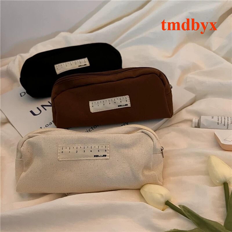 Túi Đựng Bút Bằng Vải Canvas Màu Đen Sức Chứa Lớn Tiện Dụng