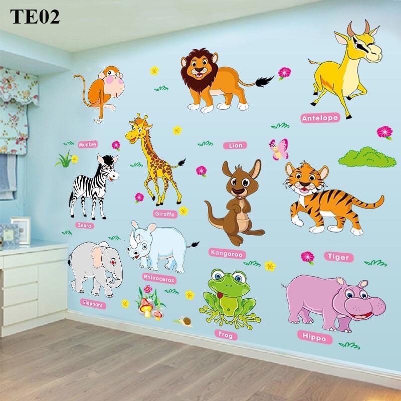 Decal Dán Tường Động Vật Tên Tiếng Anh Cho Bé KT 60x90cm