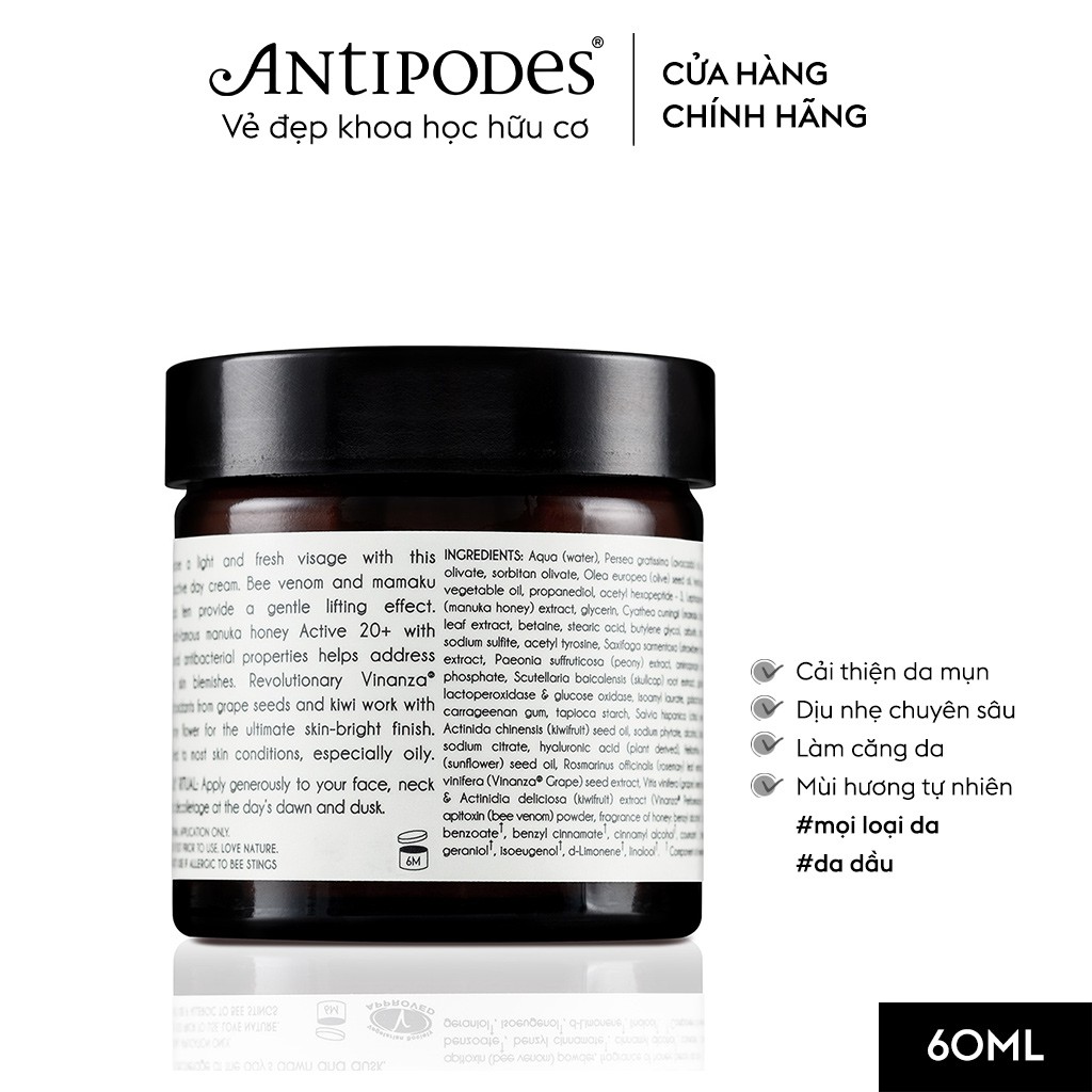 Kem Dưỡng Sáng Da Ban Ngày Antipodes Manuka Honey Skin-Brightening Light Day Cream 60ml