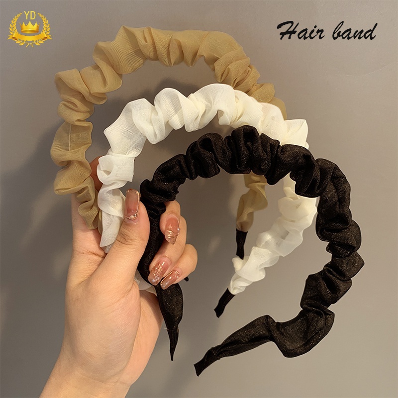 Băng đô cài tóc satin nhún bèo màu sắc đơn giản phong cách Hàn Quốc xinh xắn thời trang dành cho nữ