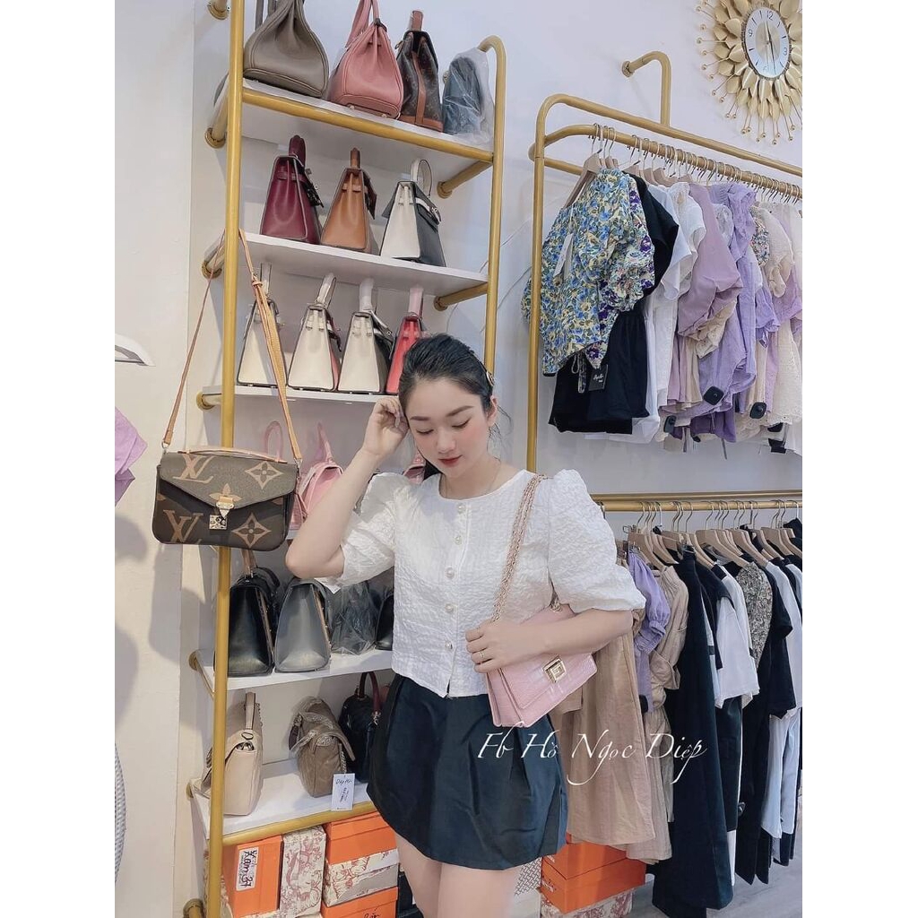 [Mã FAMARAL2 giảm 10K đơn 50K] Áo croptop khuy xốp tay bồng