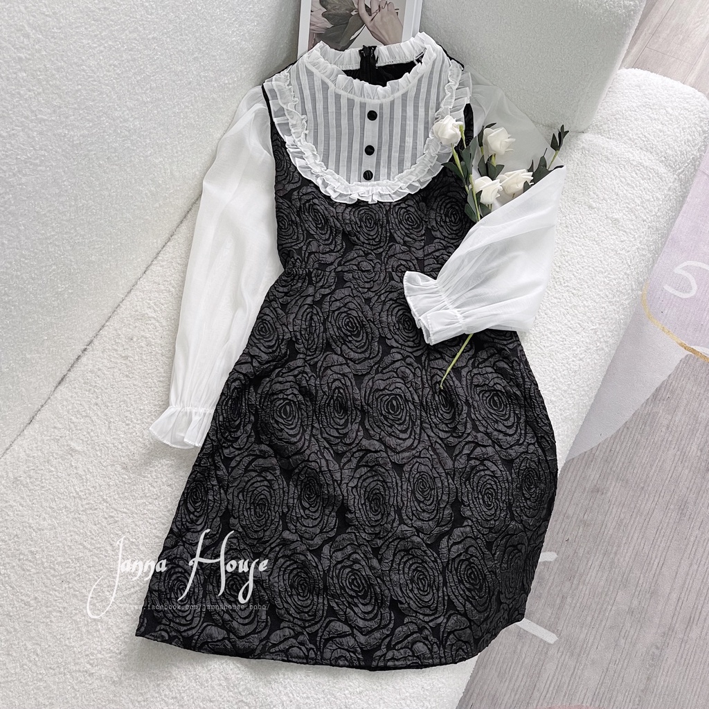 - Váy xốp hoa 3D phối tay voan tiểu thư ulzzang - M51 - jannahouse