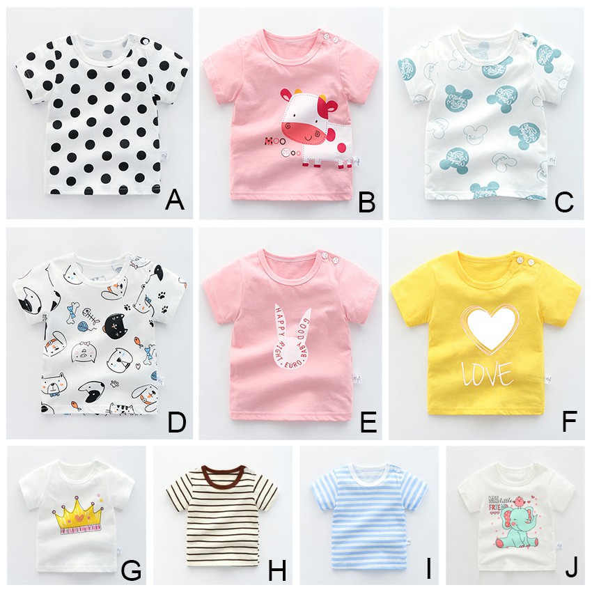 Áo Thun Cotton In Họa Tiết Chấm Bi Kẻ Sọc / Hoạt Hình Dễ Thương Thời Trang Mùa Hè Cho Bé 1-5 Tuổi