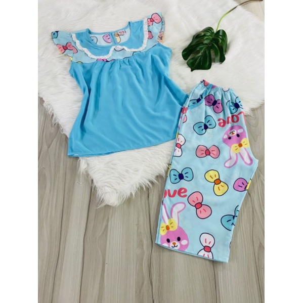 Bộ tole nữ quần lửng áo cánh tiên CỔ SEN phối màu