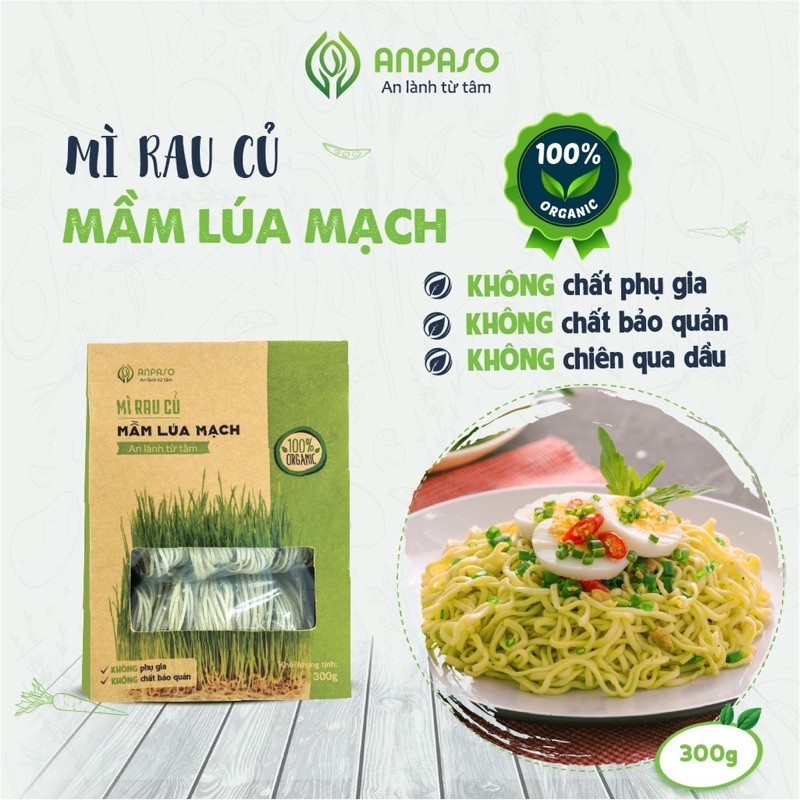 Mì Mầm Lúa Mạch Hữu Cơ Anpaso 300gr, Mỳ rau củ giảm cân, eat clean, bổ sung chất xơ, vitamin