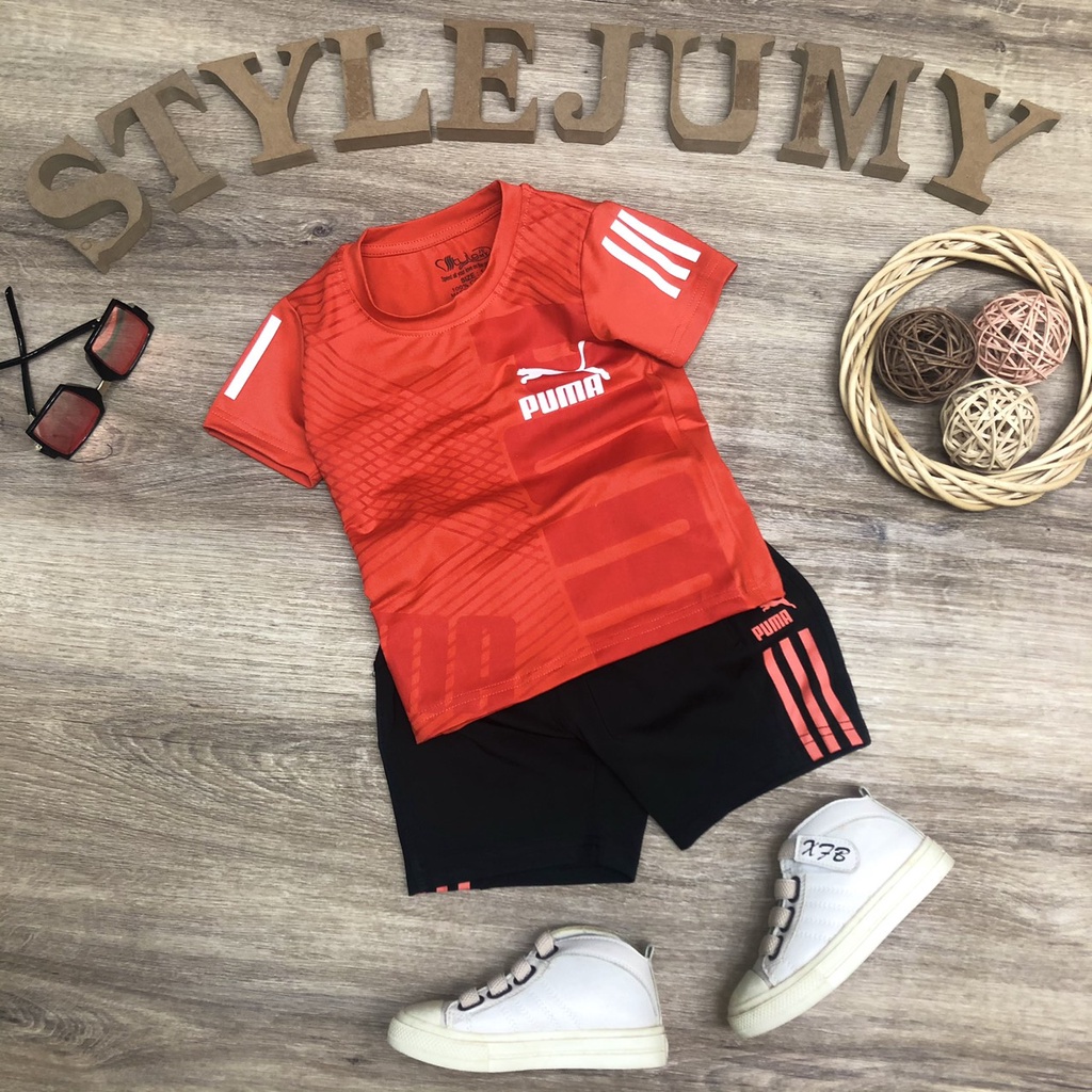 SIZE 1-10  ĐỒ BỘ BÉ TRAI THỂ THAO NGẮN TAY VẢI THUN LẠNH IN CHỮ PUM-A