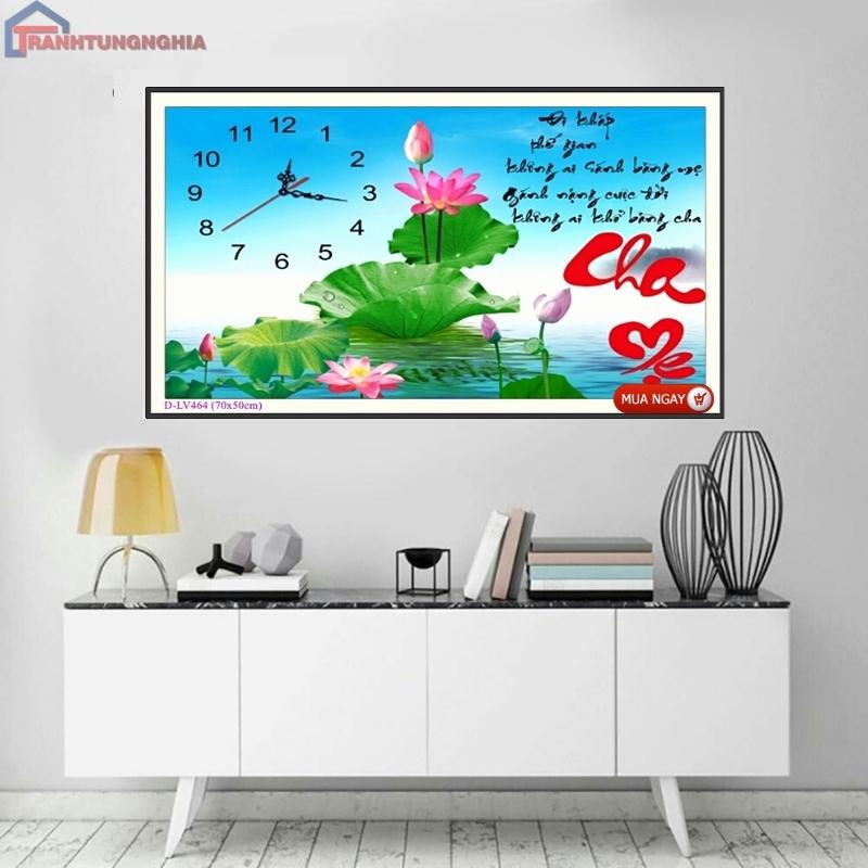Tranh đính đá, tranh thêu chữ thập cha mẹ 70cm x 50cm