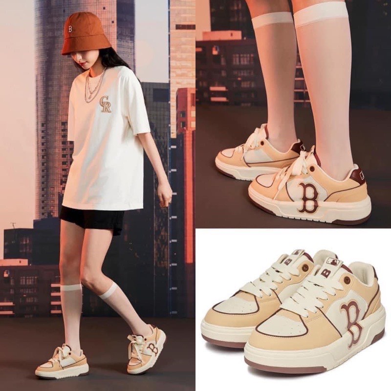 [ẢNH THẬT]Giày MLB Chunky Liner, Giày Thể Thao Boston Red Sox Màu Nâu in chữ B, tặng kèm tất