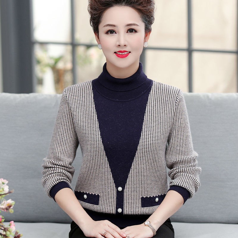 ☬✖Áo len kiểu Tây của mẹ trung niên trên trang 2021 mùa xuân và thu mới tuổi dạ dày mỏng phụ nữ già