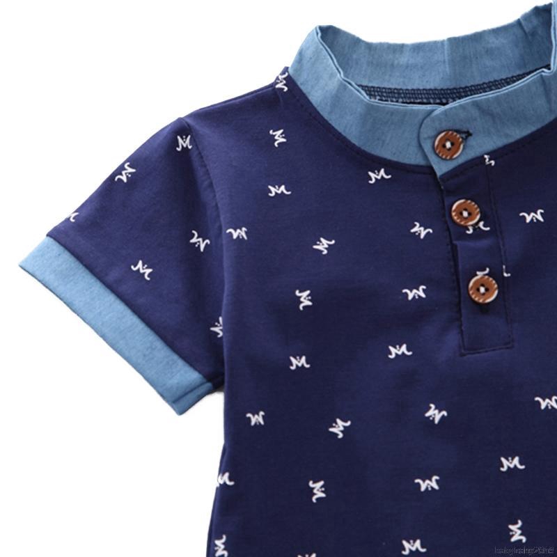Bộ áo sơ mi ngắn tay + quần short denim cho bé trai