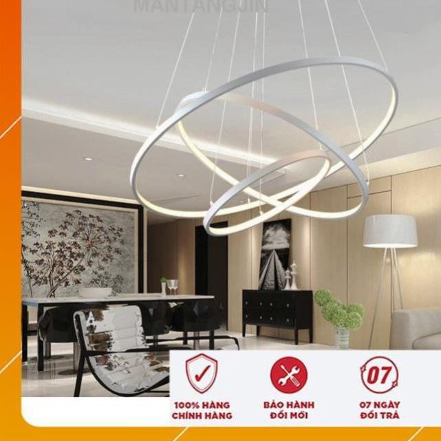 Đèn Thả Trần Không Gian Led TBD898 Hình Tròn 3 Vòng Viền Trắng - 3 Chế Độ Ánh Sáng - Điều Khiển Từ Xa