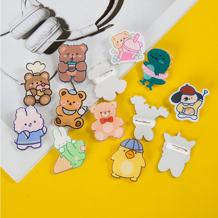 Sticker pin cài cài cặp hình con vật và đồ ăn mlem siêu dễ thương, huy hiệu nhóm trang trí balo siêu cute