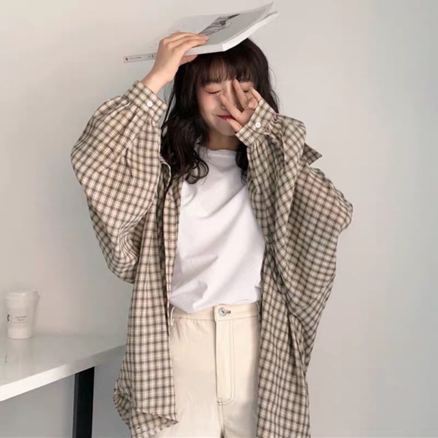 Áo sơ mi kẻ caro ulzzang đi học, đi chơi, áo khoác