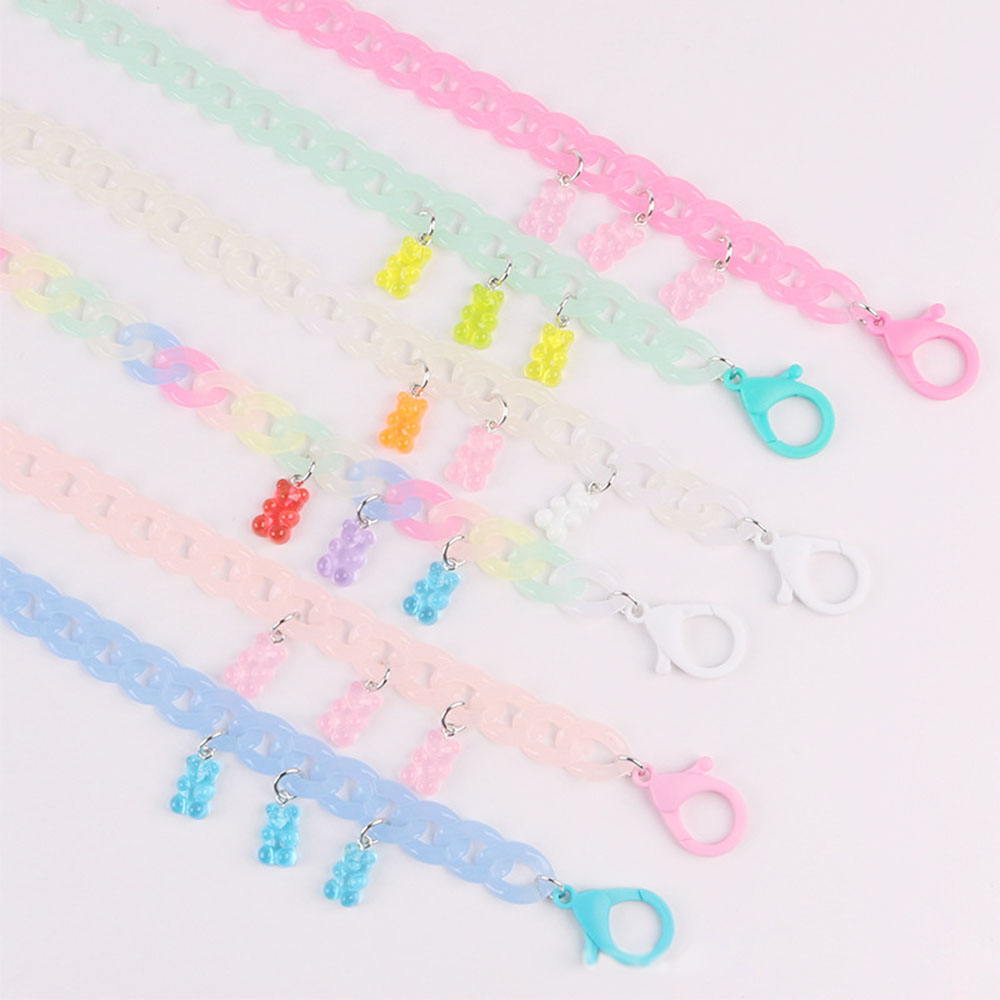 【sweet】children fashion acrylic candy color bear pendant Anti-lost hanging chain lanyard for glasses Accessories 55cm