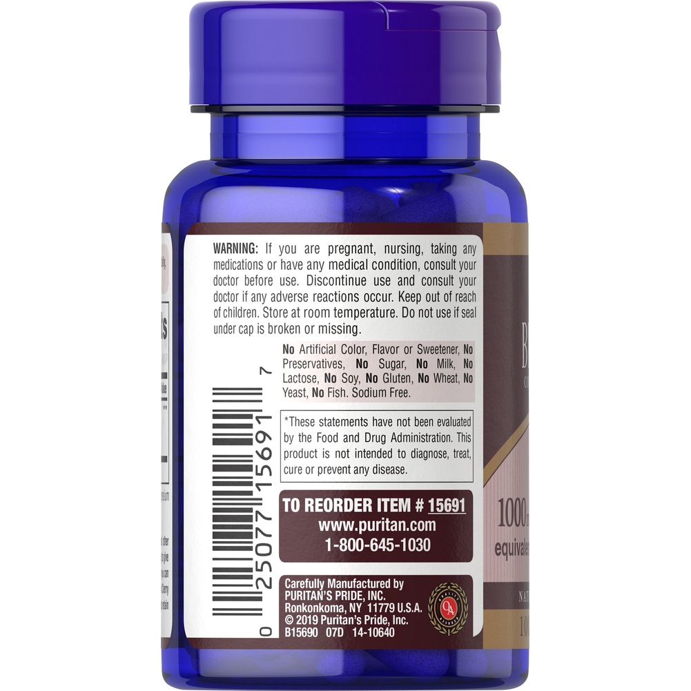 Viên  uống giảm acid uric ngừa gout, đột quỵ tăng miễn dịch Puritan's Pride Black cherry extract 1000mg 100v