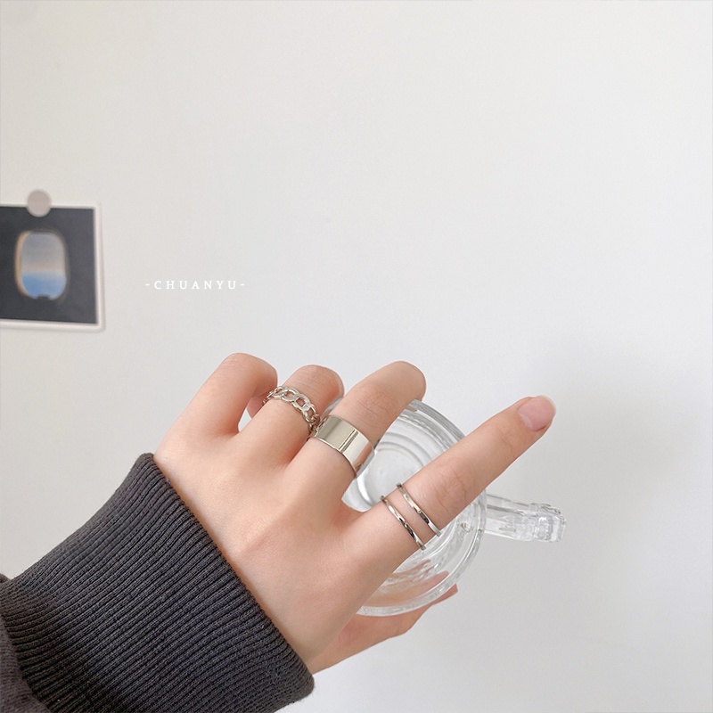 Bộ Nhẫn Đeo Tay Kim Loại Bóng Thời Trang Cho Nam Nữ