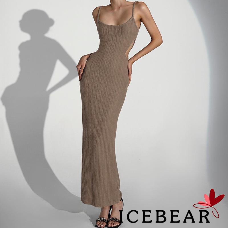 Đầm Dài Dệt Kim Hai Dây Màu Trơn Thời Trang Dành Cho Nữ