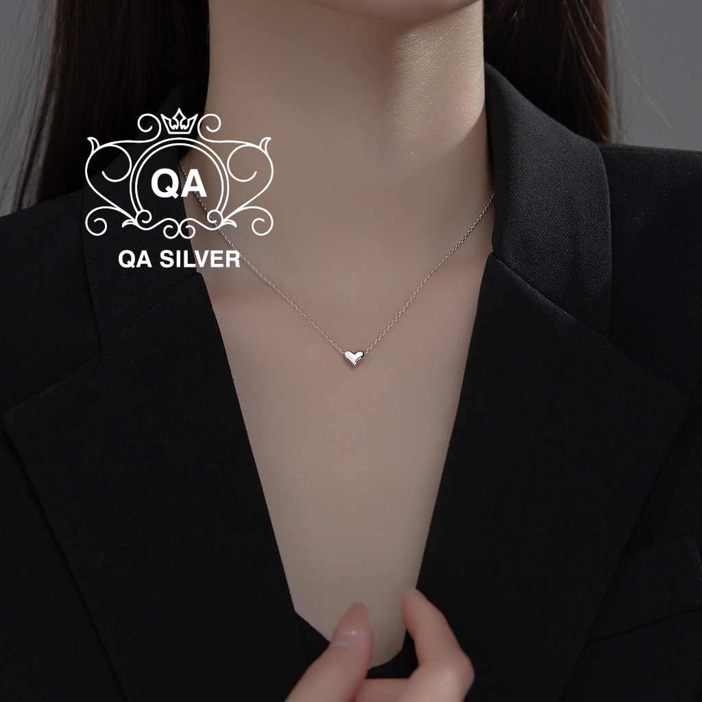 Dây chuyền bạc mặt tim phồng vòng cổ nữ tối giản S925 HEART Silver Necklace QA SILVER NE190201