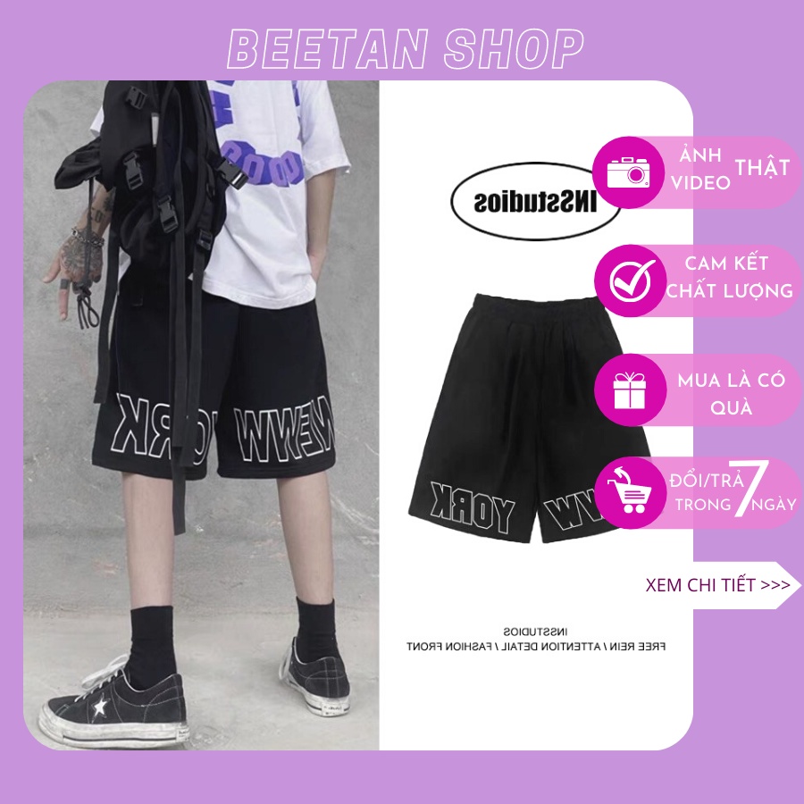 Quần đùi nam New York địa cầu - quần short ống rộng nam nữ Unisex