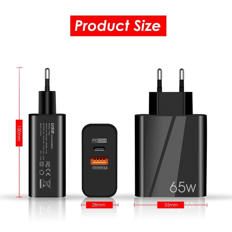 Đầu Sạc Nhanh USB Type C 65w Compatible For PD Cho Điện Thoại Máy Tính